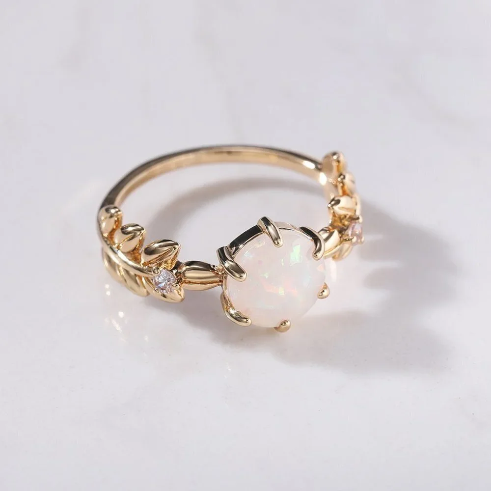 💍"Dainty Opal CZ Gold Plated Beautiful Fashion Leaf Trendy Ring, UNVN120… - Picture 4 of 4